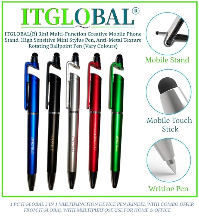 Canon PG 47 & CL 57 Ink Cartridge E400 E410 E417 E460 E470 E477 E480 E3170 E3177 E4270 with ITGLOBAL 3in1 Multi-Function Mobile Phone Stand, Stylus, Ballpoint Pen (Very Colors)