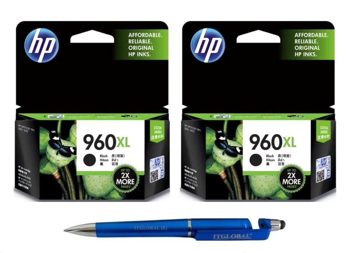 HP 960XL Twin Ink Cartridge (Black) (Set of 2) with 3in1 Multi-Function Mobile Phone Stand, Stylus Pen, Anti-Metal Texture Rotating Ballpoint Pen (Very Colors)