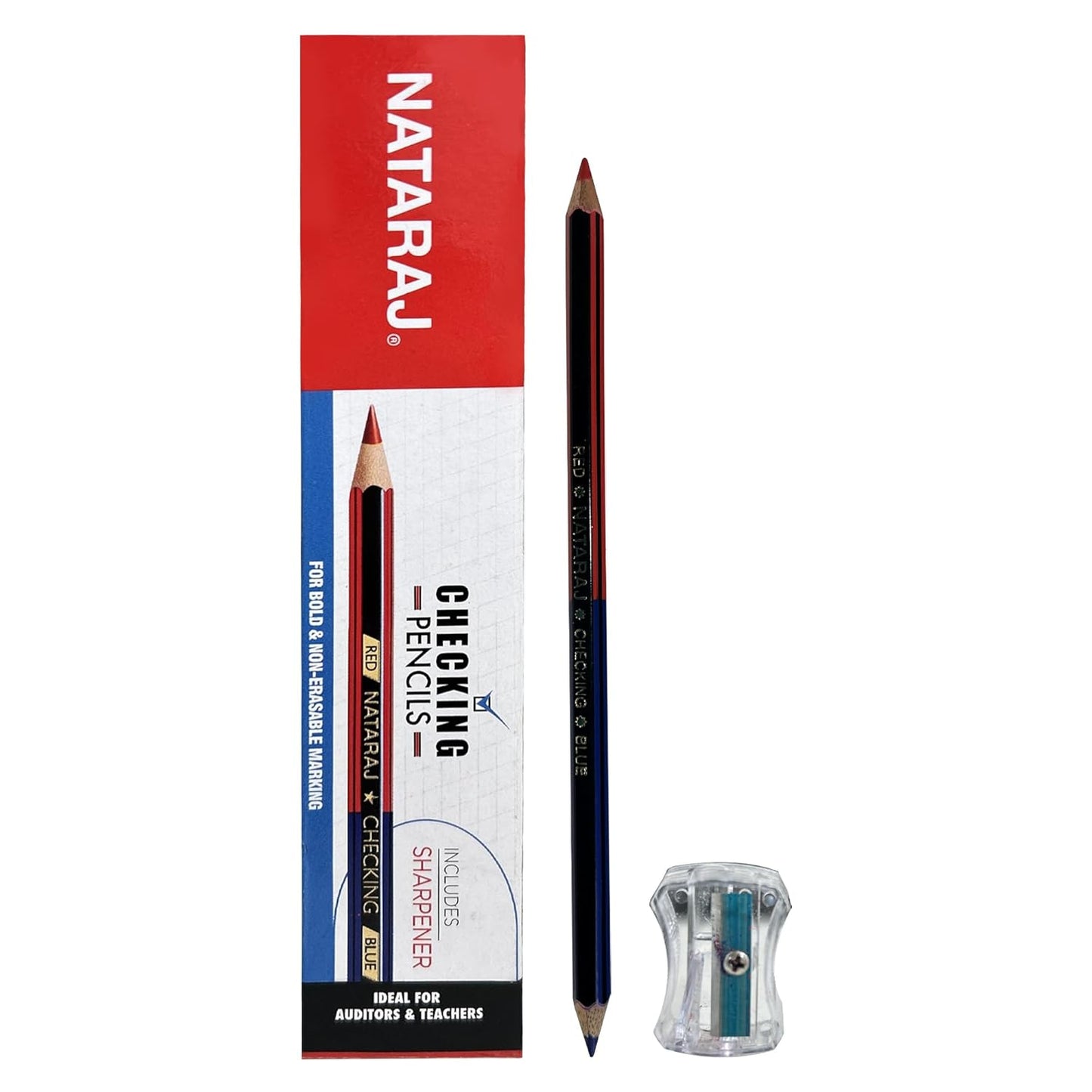 NATARAJ Checking Pencils Red & Blue, Hexagonal Shape, Break-resistant Bonded Lead, Comfortable & Soft Grip, Double Headed Design, Suitable for Kids (Pack of 1)