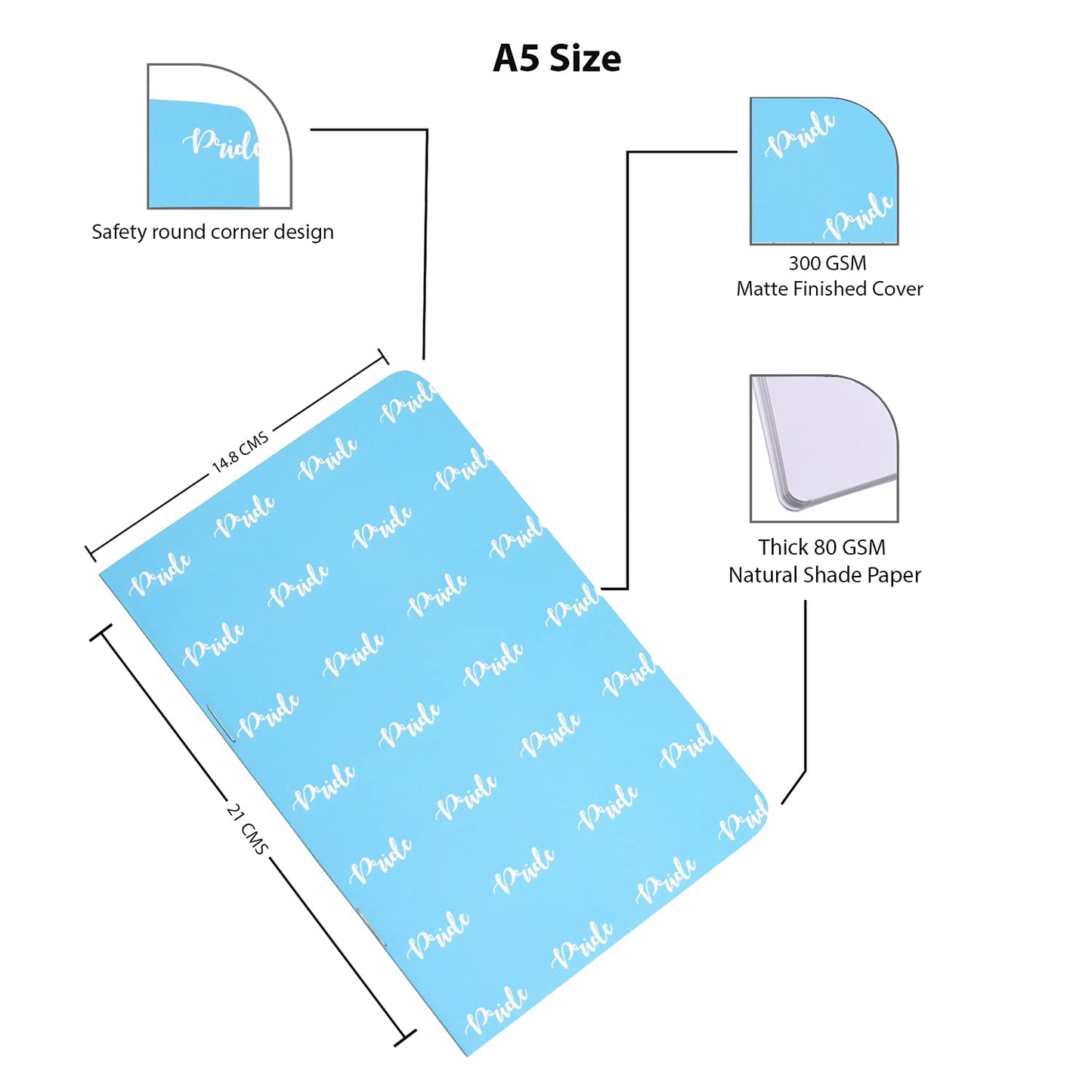 Papboo A5 Handy, Easy to carry, Cute Unruled, Plain, Feelings notebooks for everyone Set of 4 for doodling, Writing, Notes, Notebooks - Matte Finished - Journal Diary Gift.(60 * 4=240 80 GSM pages)