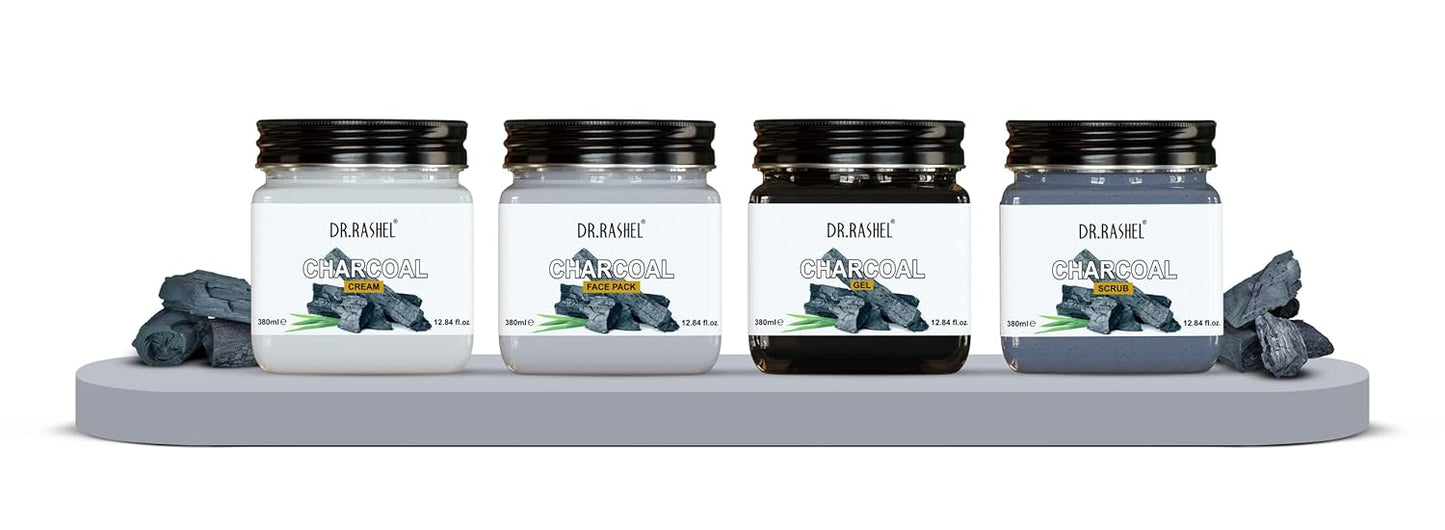 DR.RASHEL Charcoal pack of 4 (scrub, gel, cream & facepack) for black heads removal - 1520 ml