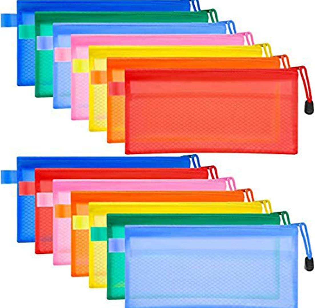 DIY Crafts As per Choice Colors Waterproof Double Layer Zippered Mesh Bag for Pen Pencils (23.5 X 11.5 cm) (Pack of 4pcs, Multi)