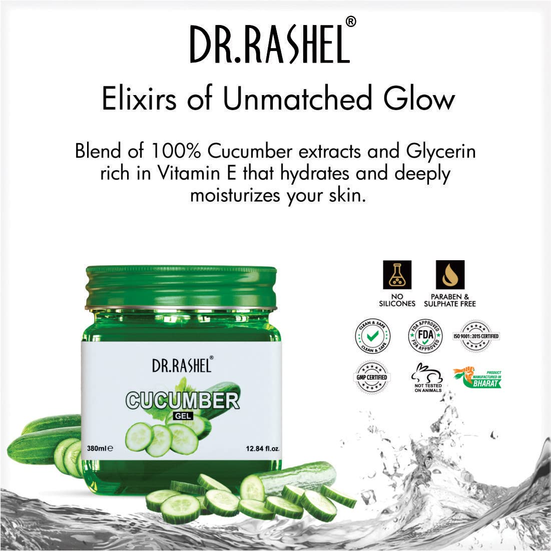 DR.RASHEL Cucumber Gel For Men & Women For Moisturizing And Glowing Skin Enrich With Natural Extract of Cucumber | Parabens, SLS, Silicones & Colour Free (380ml)