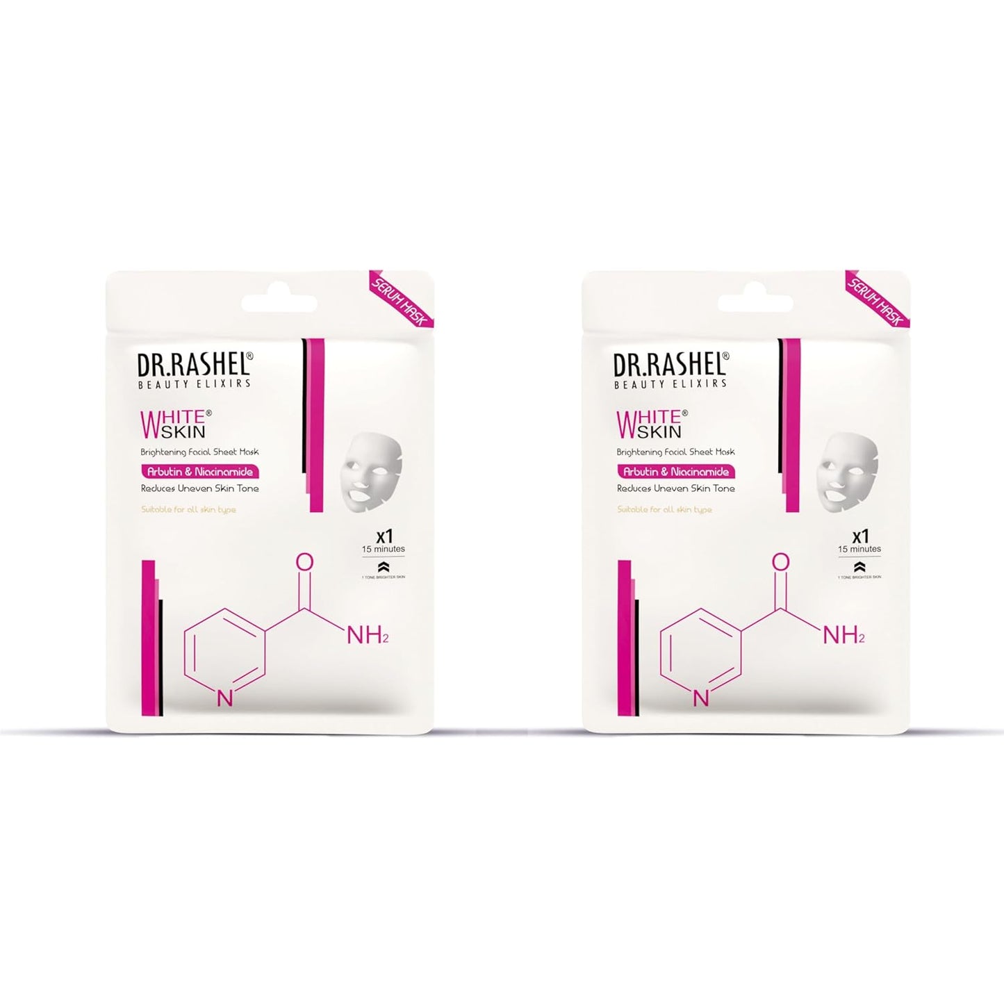 DR.RASHEL White Skin Face Sheet Mask With Serum For Women And Men | All Skin Types | Repairing & Nourishment | Soothing And Hydrating | Paraben Free | Pack Of 2 | 20 Grams Each