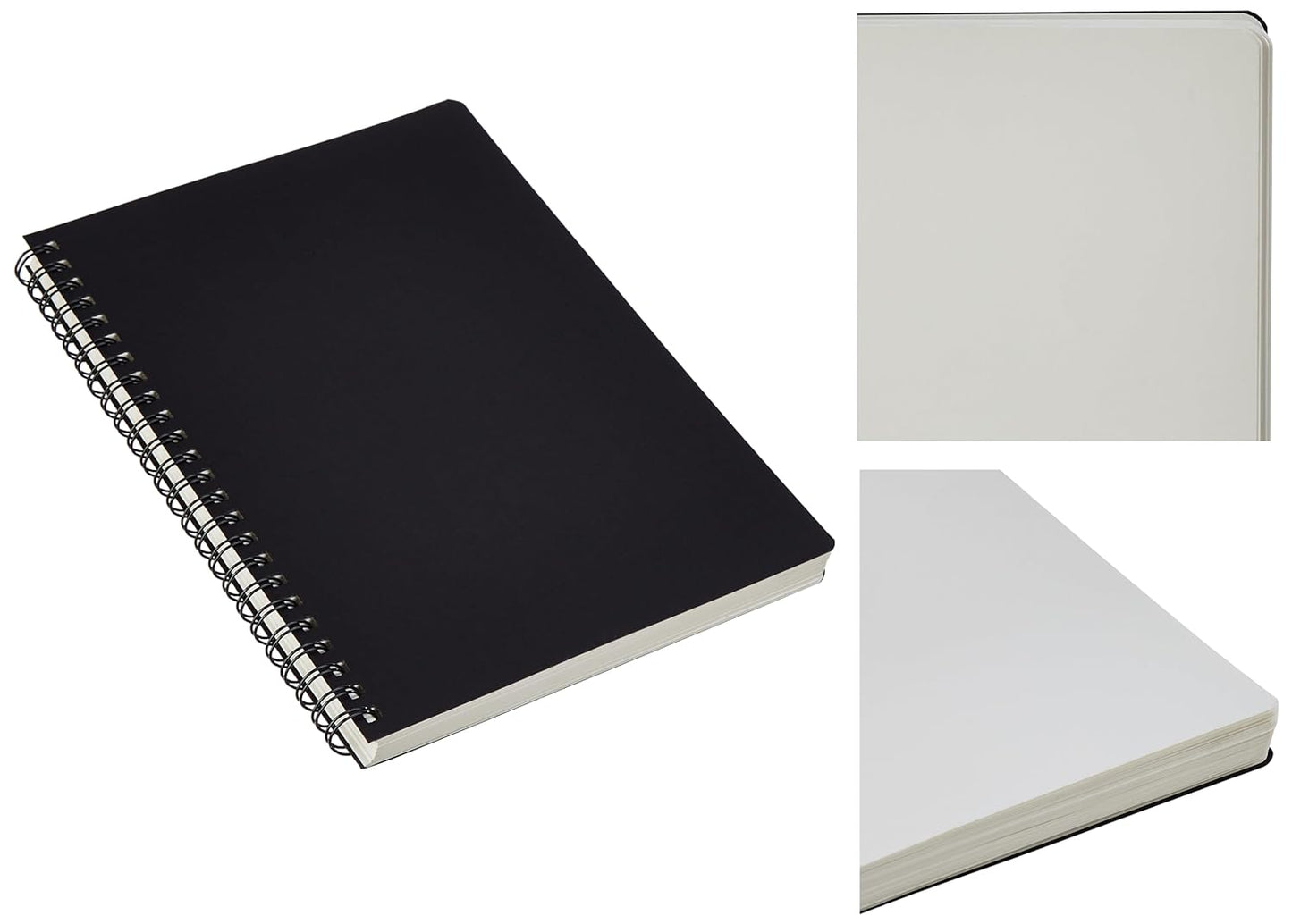 College Spiral Notebook, A5, Size 5.5x8.2 inches, Blank | Travel Writing Notebook, Journal, Notepad, Sketchbook | For Students, Office | Subject Diary | Pack of 3 (Black Cover)