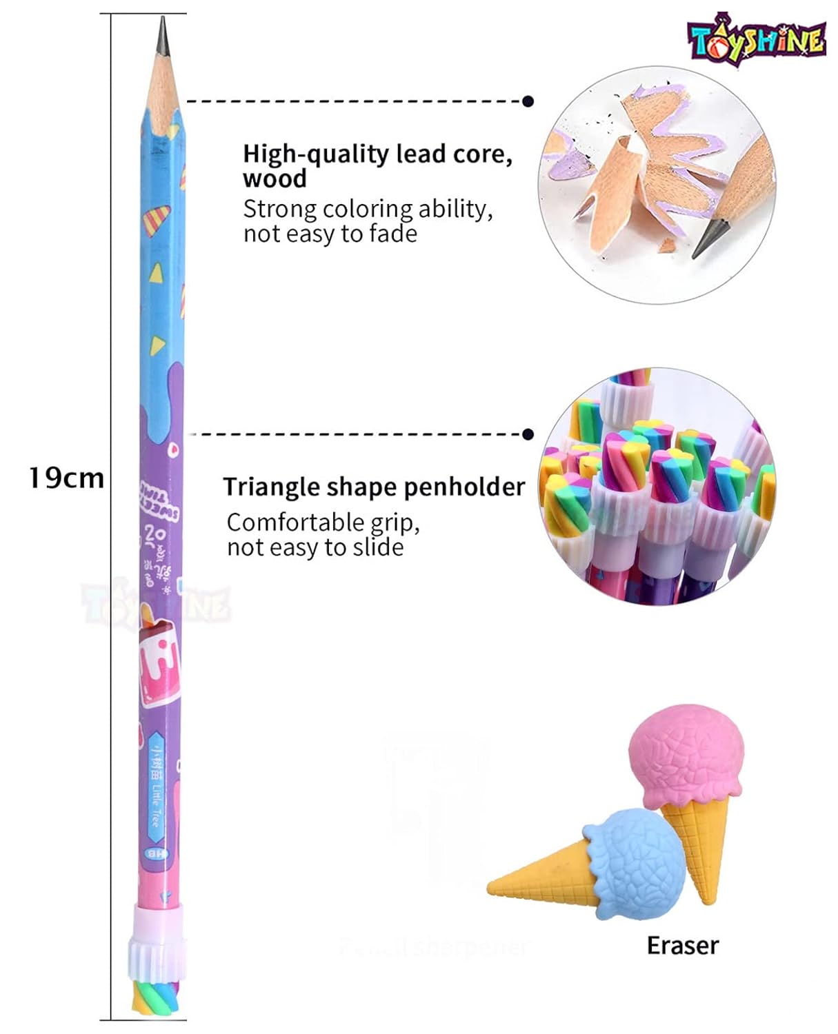 Toyshine Pack of 26 Pencils HB Graphite Pencils Thick Strong Grip Pencils, Suitable for School, Kids Art Drawing Drafting Sketching Shading (24 Pencils, 2 Erasers)