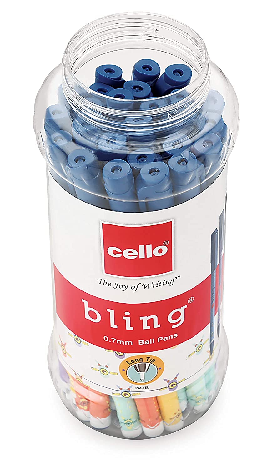 Cello Bling Pastel Ball Pen | Blue Ball Pen | Jar of 25 Units | Best Ball Pens for Smooth Writing | Ball Point Pen Set | Pens for Students | Office Stationery Items | Best pen for Exam