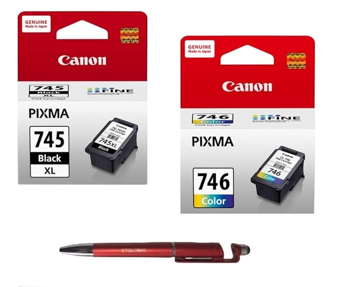 Canon PG 745XL & CL 746 Ink Cartridge MG 2470 2570 2570S 2577S 2970 3070 3070S 3077 3077S MX 497 IP 2870 2870S 2872 with ITGLOBAL 3in1 Mobile Phone Stand, Stylus, Ballpoint Pen,Multi-Color Pack