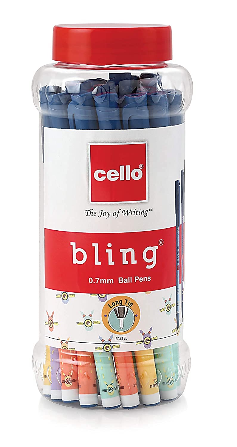Cello Bling Pastel Ball Pen | Blue Ball Pen | Jar of 25 Units | Best Ball Pens for Smooth Writing | Ball Point Pen Set | Pens for Students | Office Stationery Items | Best pen for Exam