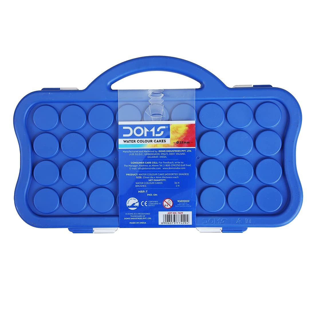 Doms 36 Shades 30mm Water Colour Cakes | Easy to Use Palette Lid | Organic Rich Colour Pigments | Free Brush Inside | Non-Toxic & Safe for Kids | Pack of 1