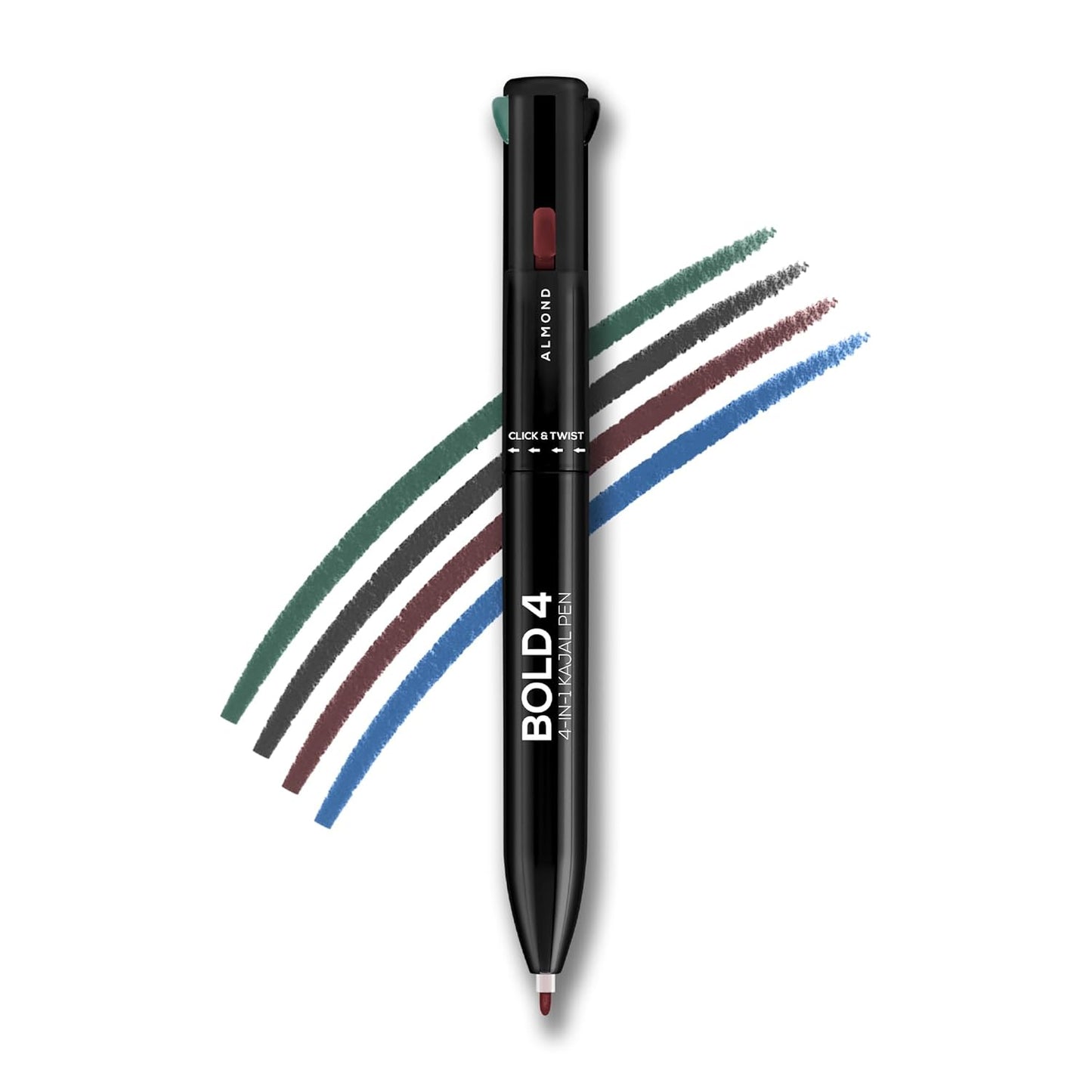 RENEE Bold 4-4-in-1 Kajal - Four Shades Black, Brown, Teal & Blue - Matte Finish, Rich Color Payoff, One-stroke Application, Travel Friendly & Easy to Use