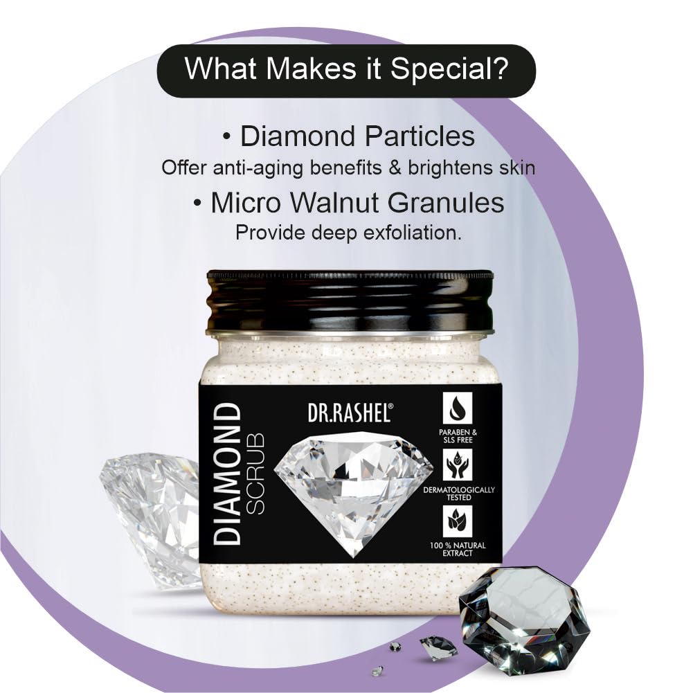 DR.RASHEL Diamond Face & Body scrub For Men And Women (380 Ml) | Anti Aging & Detoxxifying Scrub |Suitable For Deep Exfoliation & Removing Dead Skin