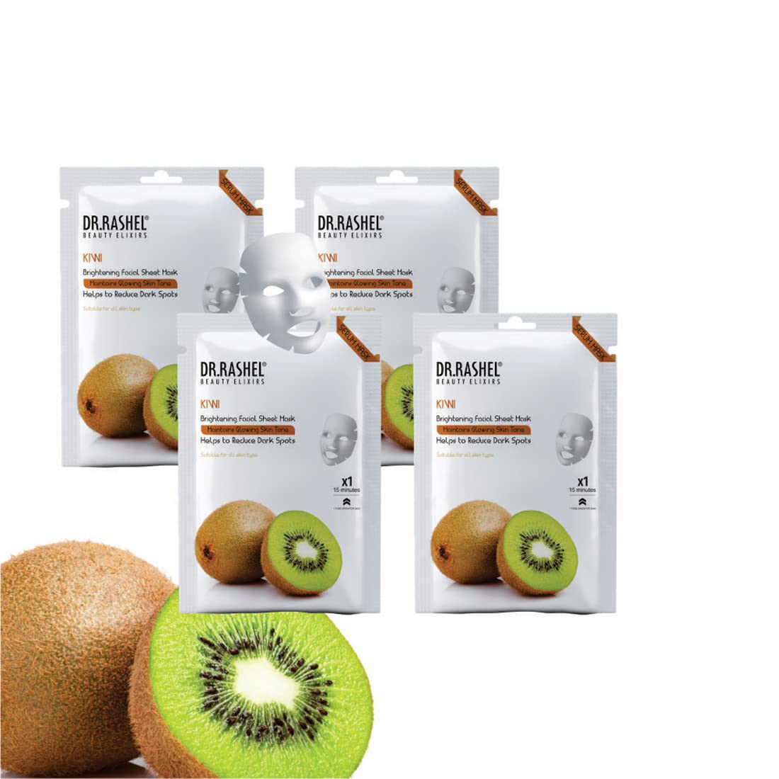 DR.RASHEL Kiwi Face Sheet Mask With Serum For Women and Men | All Skin Types | Soft and Healthy Skin | Deep Cleansing & Oil Control | Repairing & Nourishment | Soothing And Hydrating | Paraben Free | Pack Of 4 | 20 Grams Each