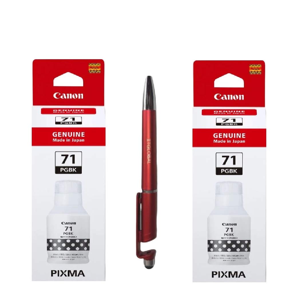 Canon 71 Black Twin Ink Bottles with 3in1 Multi-Function Mobile Phone Stand, Stylus Pen, Anti-Metal Texture Rotating Ballpoint Pen (Very Colors) Gi-71 Gi 71 Gi71
