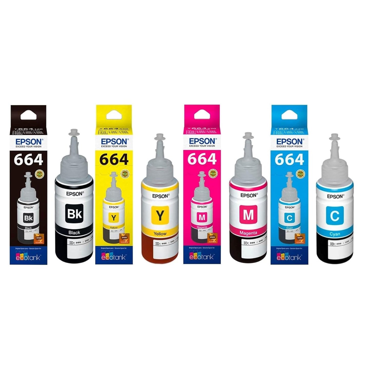 Epson 664 L100, L110, L130, L200, L210, L220, L300, L310, L350, L355, L360, L365, L380, L455, L550, L555, L565 Printers Black + Tri Color Combo Pack Ink Bottle (Black)
