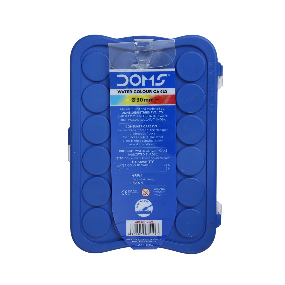 Doms 24 Shades 30mm Water Colour Cakes | Easy to Use Palette Lid | Organic Rich Colour Pigments | Free Brush Inside | Non-Toxic & Safe for Kids | Pack of 1