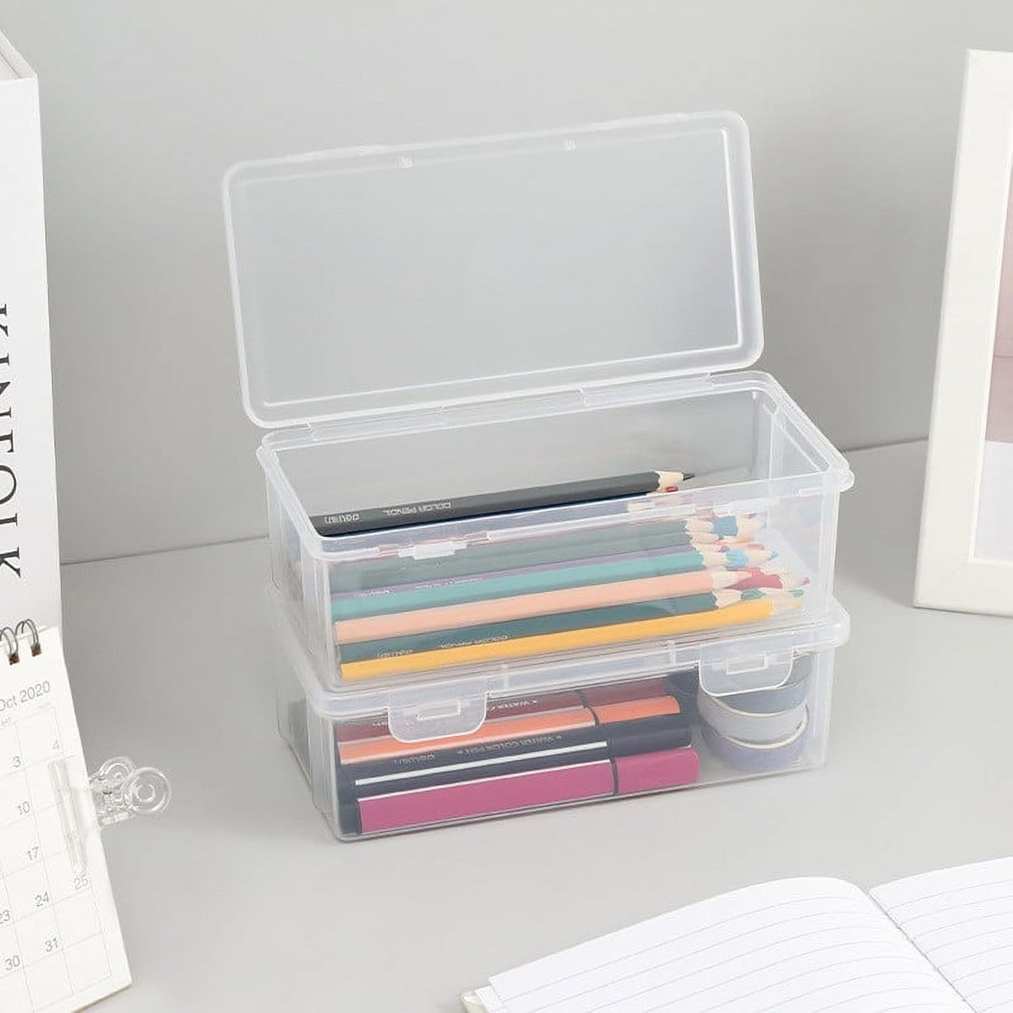 Plastic Pencil Box Stackable Translucent Clear Pencil Box Office Supplies Storage Organizer Box for Gel Pens Erasers Tape Pens Pencil Case School Supplies on Clearance (2)