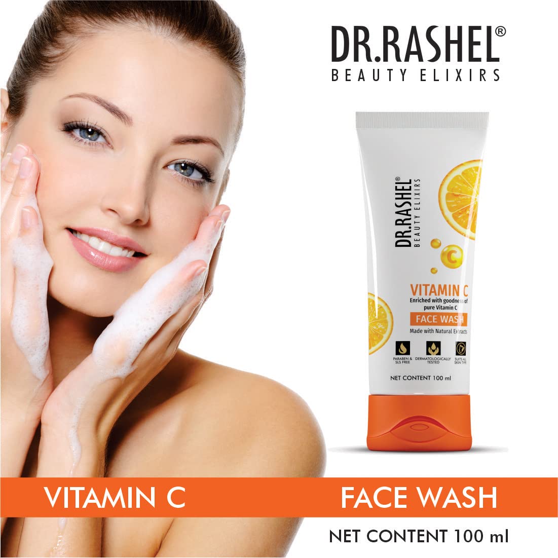 DR.RASHEL Vitamin C Face Wash Enriched With Goodness of Pure Vitamin C Facewash Deep Cleansing And Skin Brightening For Oily & Dry Skin - Pack of 2(100 ML) Each