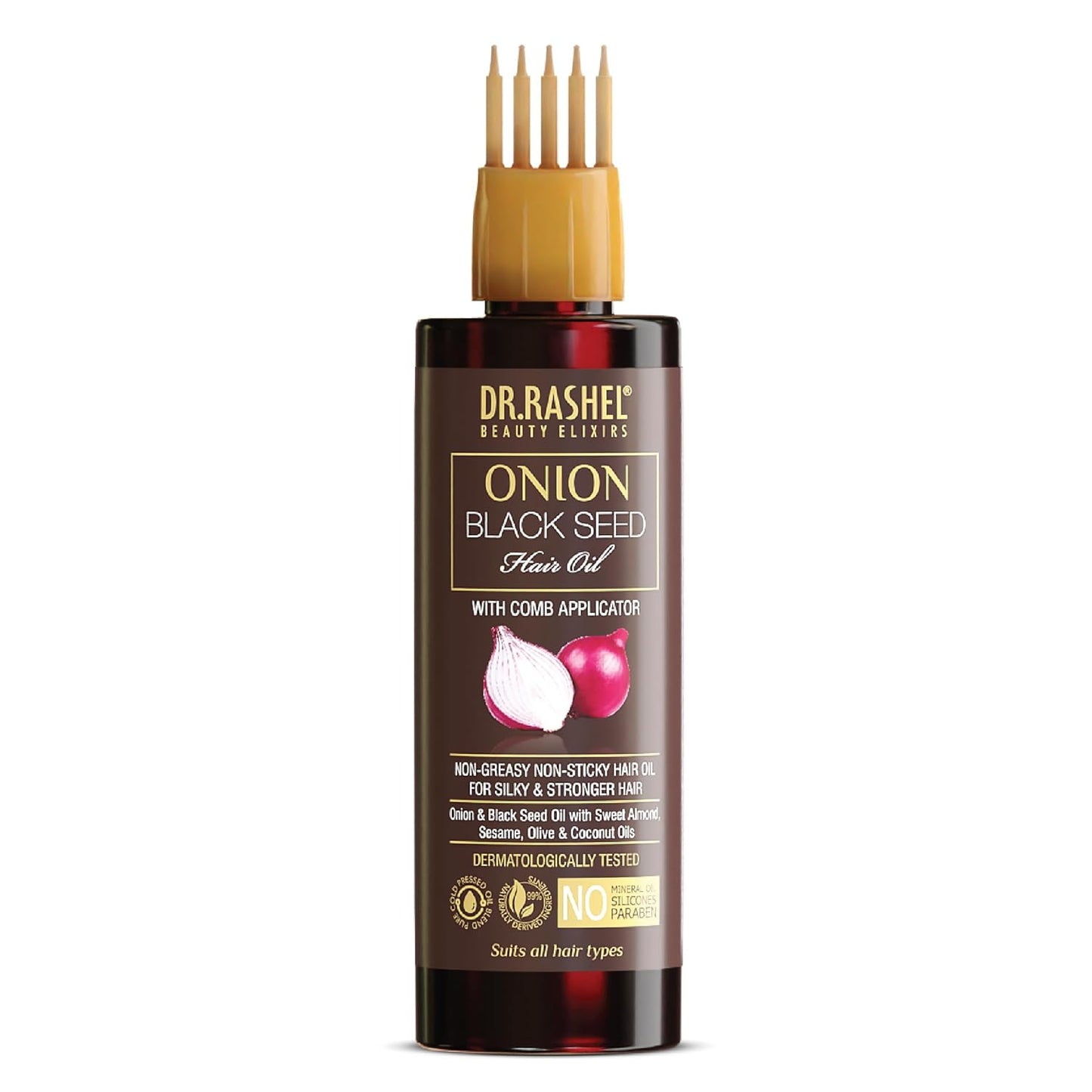 DR.RASHEL Onion Oil - Black Seed Onion Hair Oil With Comb Applicator - Controls Hair Fall - No Mineral Oil, Silicones & Paraben - 100 ml