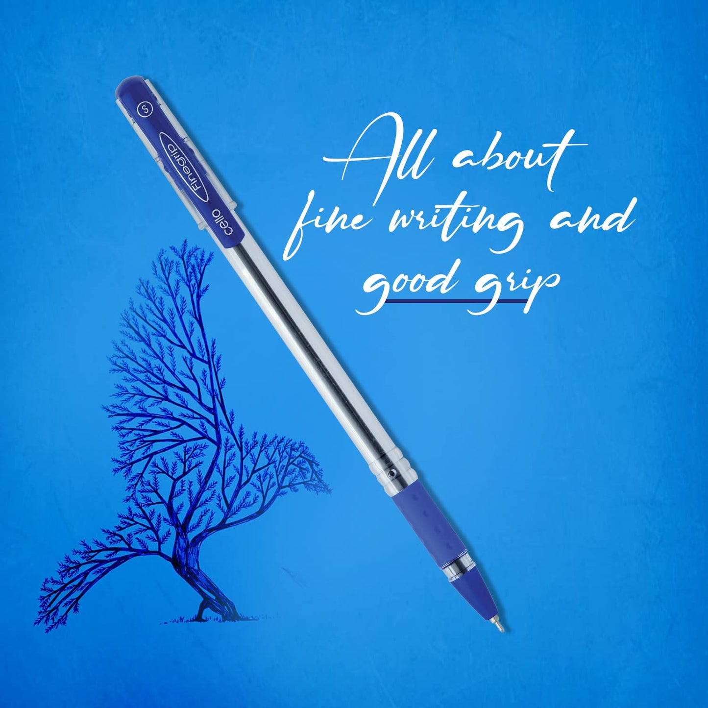 Cello Finegrip Ball Pen | Blue Ball Pens | Jar of 25 Units | Best Ball Pens for Smooth Writing | Ball Point Pen Set | Pens for Students and Professionals Stationery