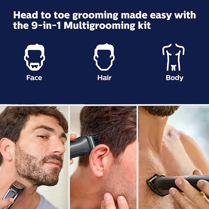 Philips India's No.1 Men's Trimmer | Self Sharpening Blades | Single Stroke Grooming I 9 in1 Face, Nose and Body I 2+1* year warranty | Powerful motor | No Oil Needed I 60 min runtime I MG3710/65