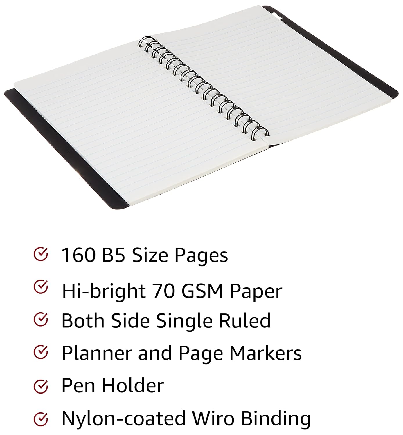 Solimo Wirebound Notebook, A5 Size, 160 Pages, Single Ruled, 70 GSM Paper