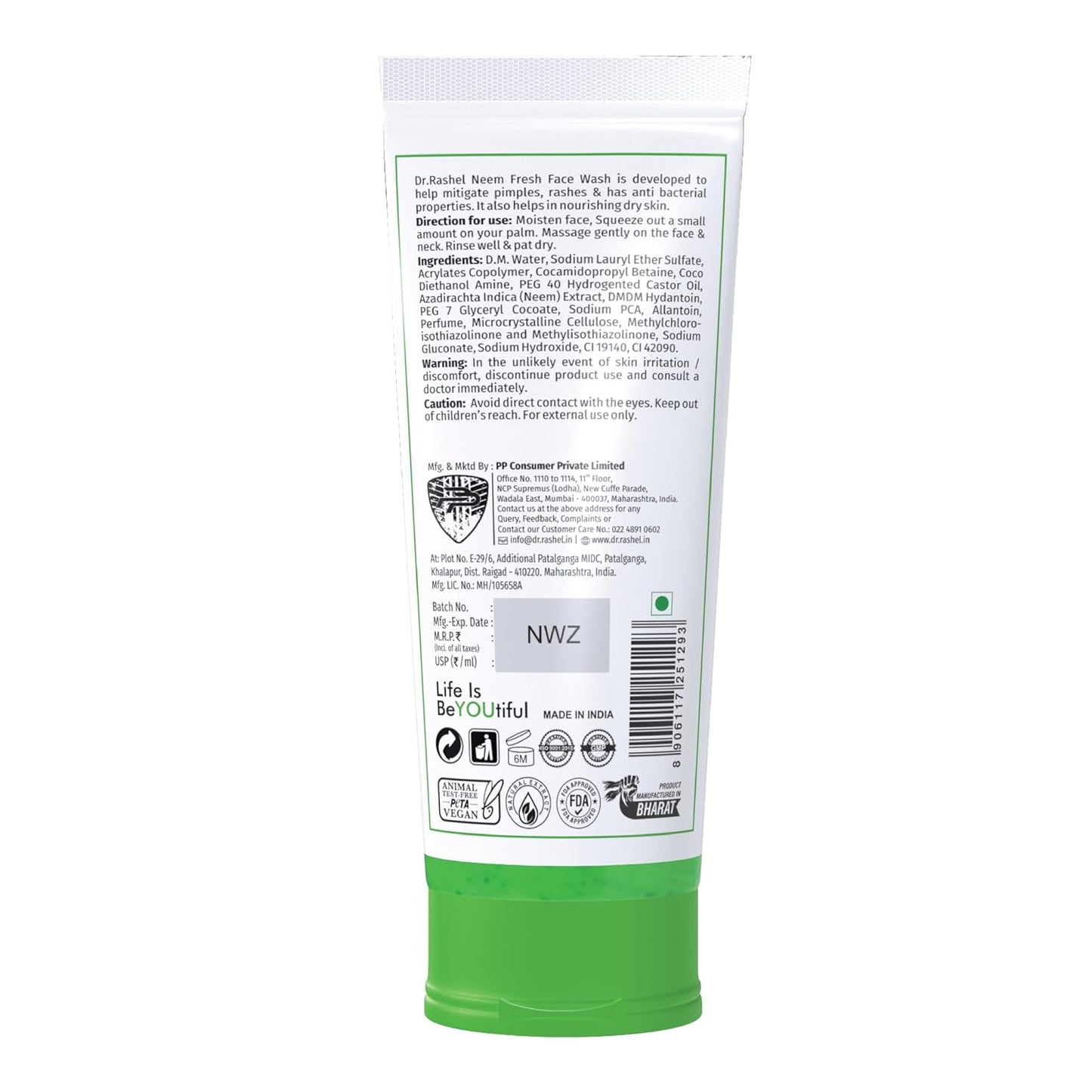 DR.RASHEL Neem Face Wash For Men & Women Concentrate for Deep Cleansing & Clove Purifying Face Wash With Active Neem Slices And Natural Ingredients | Anti-Bacterial | Anti-Fungal - 100 ML