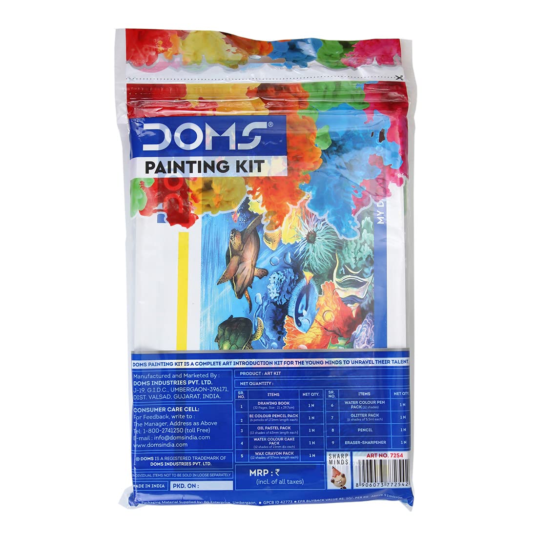 Doms Painting Kit | Perfect Value Pack | Kit for School Essentials | Gifting Range for Kids | Combination of 9 Painting & Coloring Items | Pack of 1 Multicolor