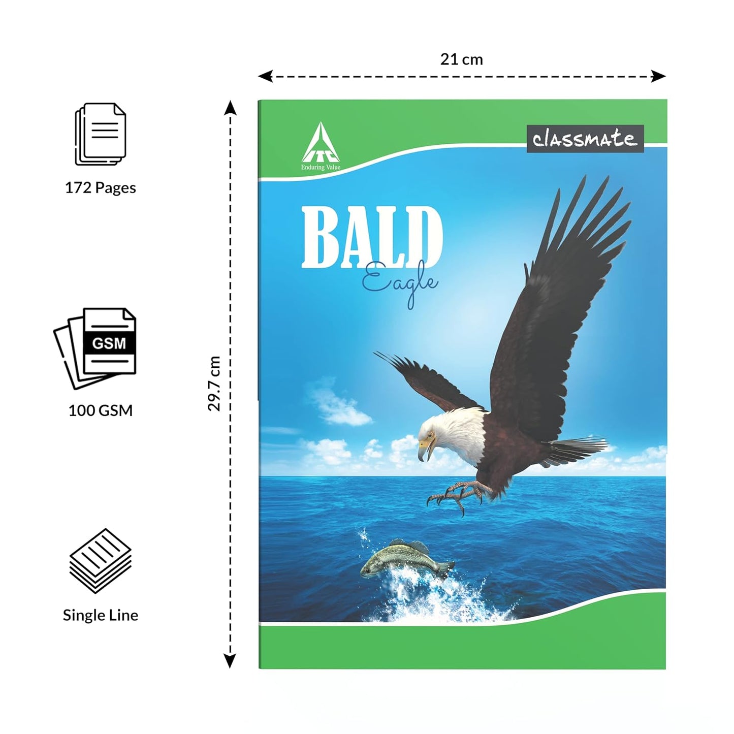 Classmate Long Book - Single Line, 172 Pages, 297 mm x 210 mm - Pack Of 3