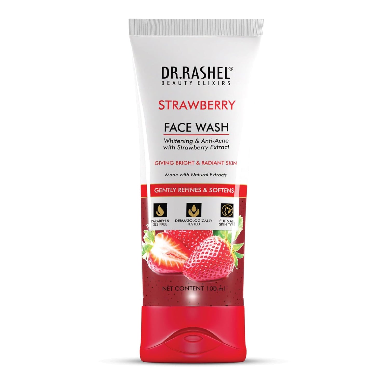 DR.RASHEL Strawberry Face Wash with Strawberry Extract for all Skin Type | Natural Face Wash For Anti-Acne & whitening Skin with No Parabens, SLS, Silicones & Colour (100 ml)