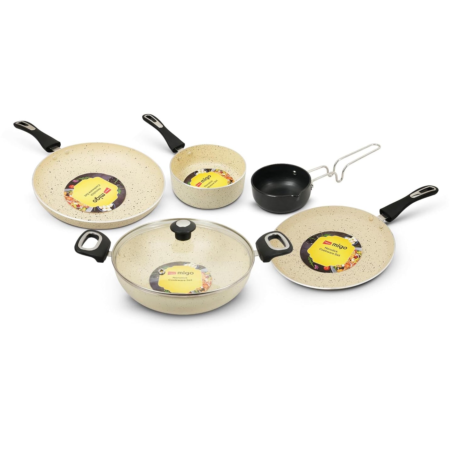 Impex 6 Pcs Nonstick Granite Cookware Set | 3 mm Thickness | Induction Bottom Cookware Set, Nonstick Cookware Set of Frypan, Kadai Pan, Tawa Pan, Tadka Pan and Milk Pan | 1 Year Warranty