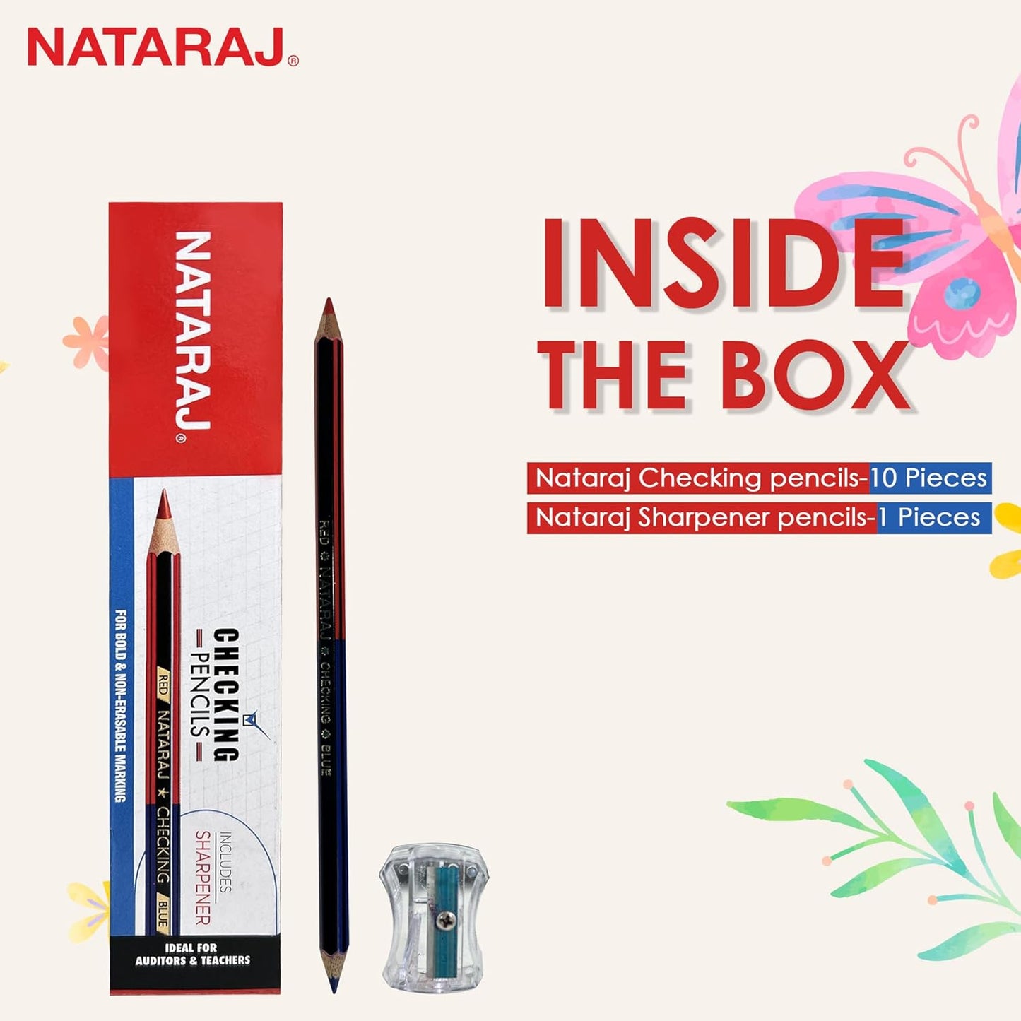 NATARAJ Checking Pencils Red & Blue, Hexagonal Shape, Break-resistant Bonded Lead, Comfortable & Soft Grip, Double Headed Design, Suitable for Kids (Pack of 1)