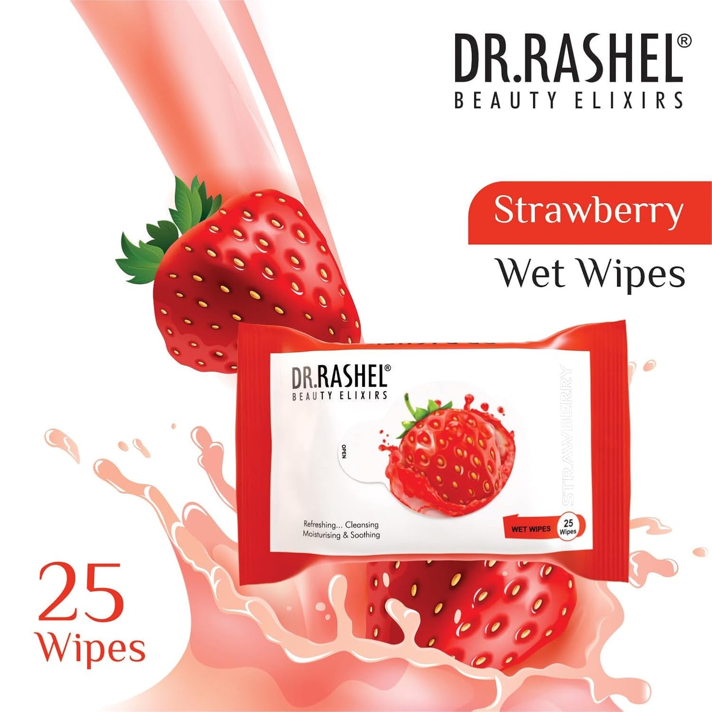 DR.RASHEL Strawberry Pack of 2 Face Wipes Enriched with goodness of Strawberry and Aloe Vera Extract | For Multi purpose use | Gives Refreshing and Glowing Skin.(25 pc x 2)