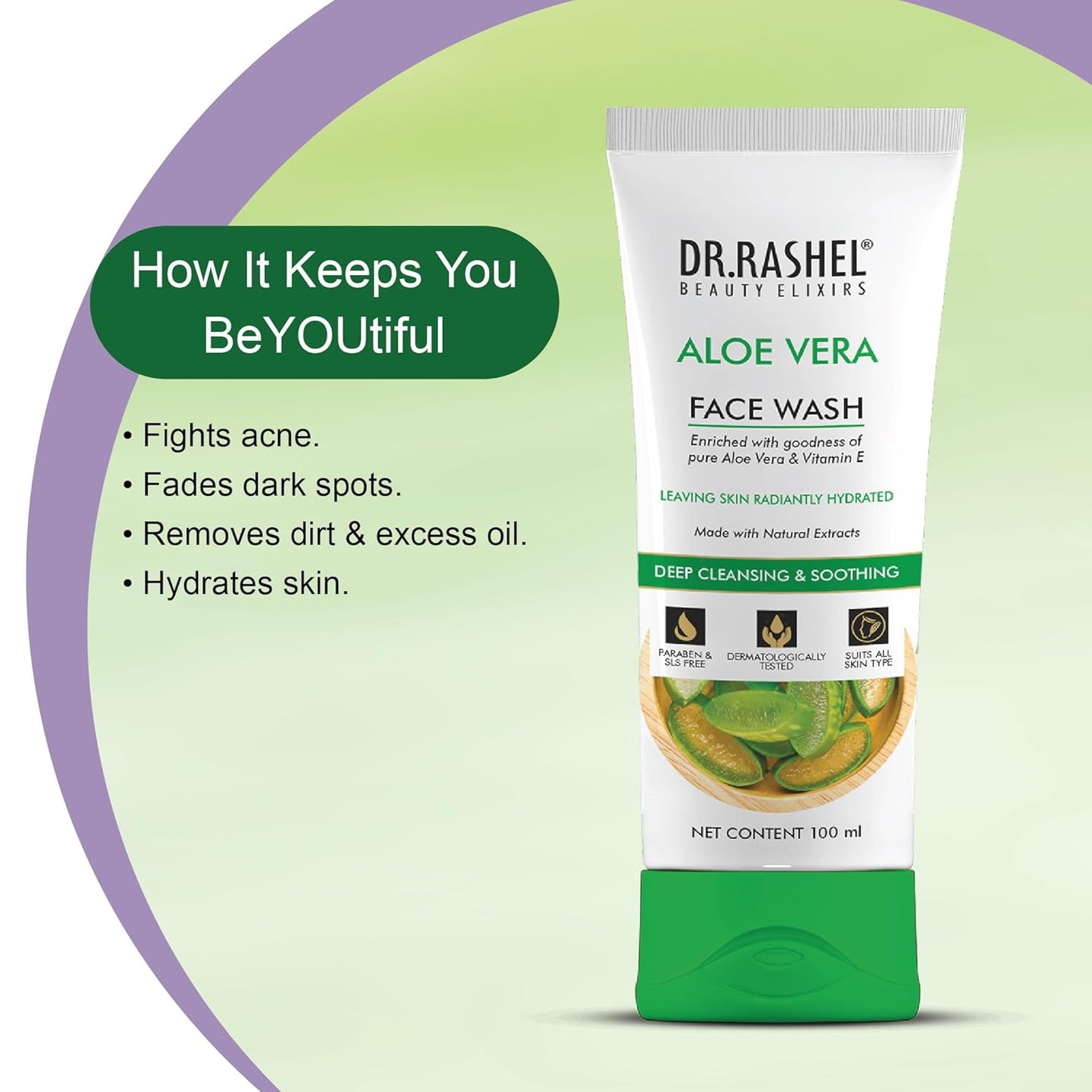 DR.RASHEL Aloe Vera Face Wash Enriched with Goodness of Pure Aloe Vera & Vitamin C with No Parabens, SLS, Silicones & Colour (100 ml)