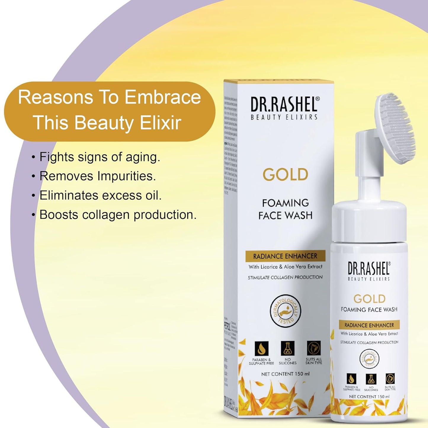 Dr.Rashel Gold Foaming Face Wash For Radiance Enhancer With Licorice & Aloe Vera Extract For Stimulate Collagen Production (150 ml)