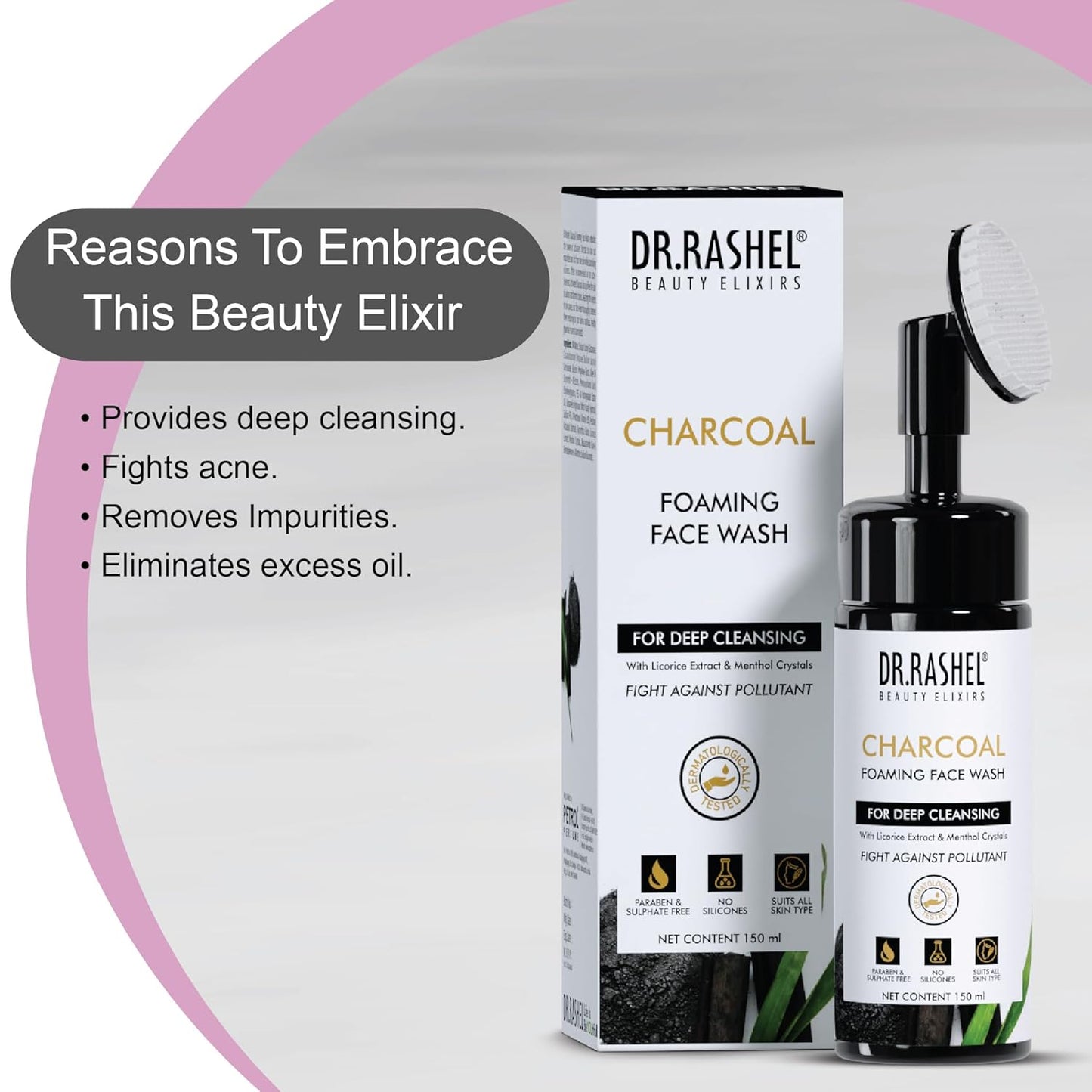 Dr.Rashel Charcoal Foaming Face Wash For Deep Cleansing With Licorice Extract & Menthol Crystals For Fight Against Pollutant (150 ml)