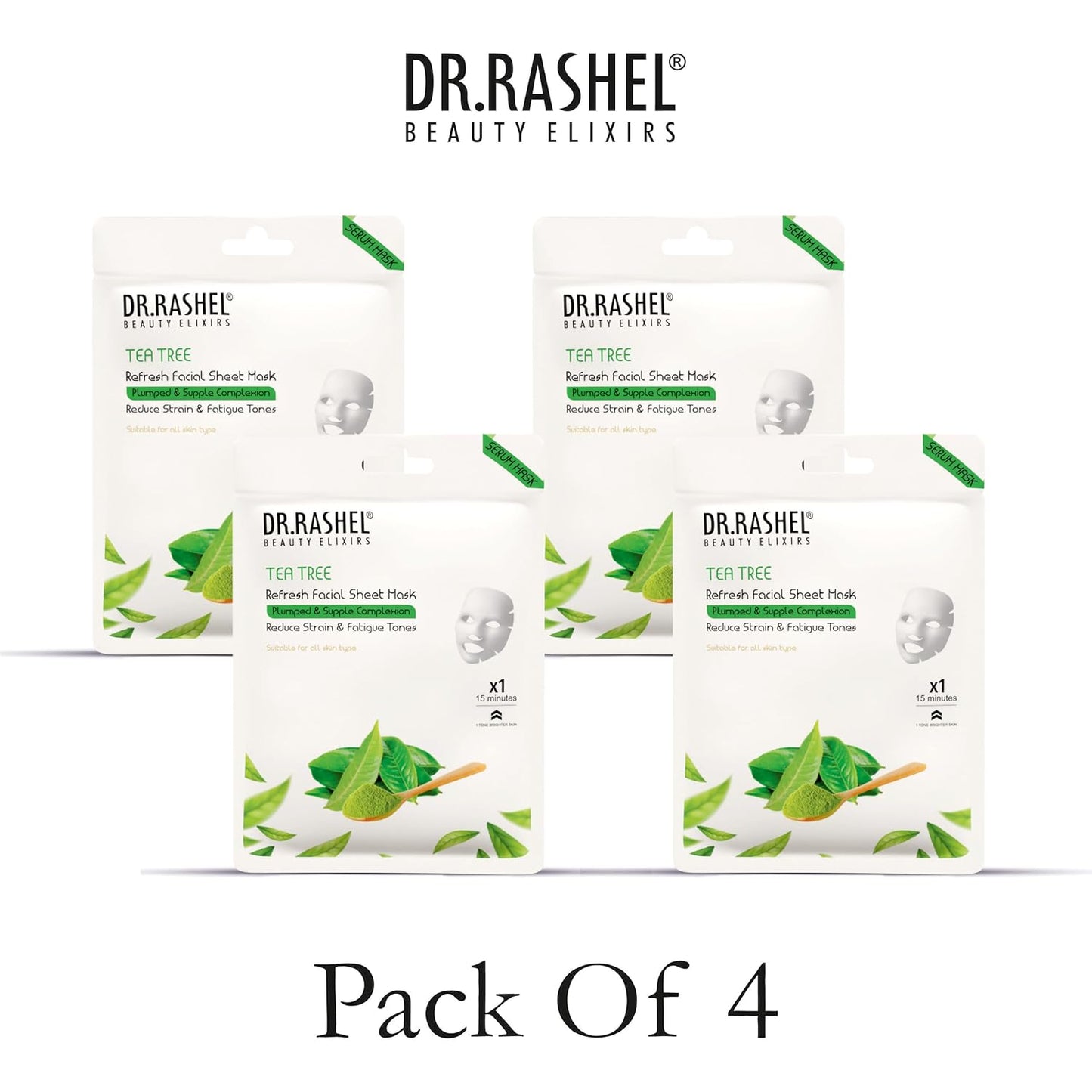 DR.RASHEL Tea Tree Face Sheet Mask With Serum For Women and Men | All Skin Types | Soft and Healthy Skin | Deep Cleansing & Oil Control | Repairing & Nourishment | Soothing And Hydrating | Paraben Free | Pack Of 4 | 20 Grams Each