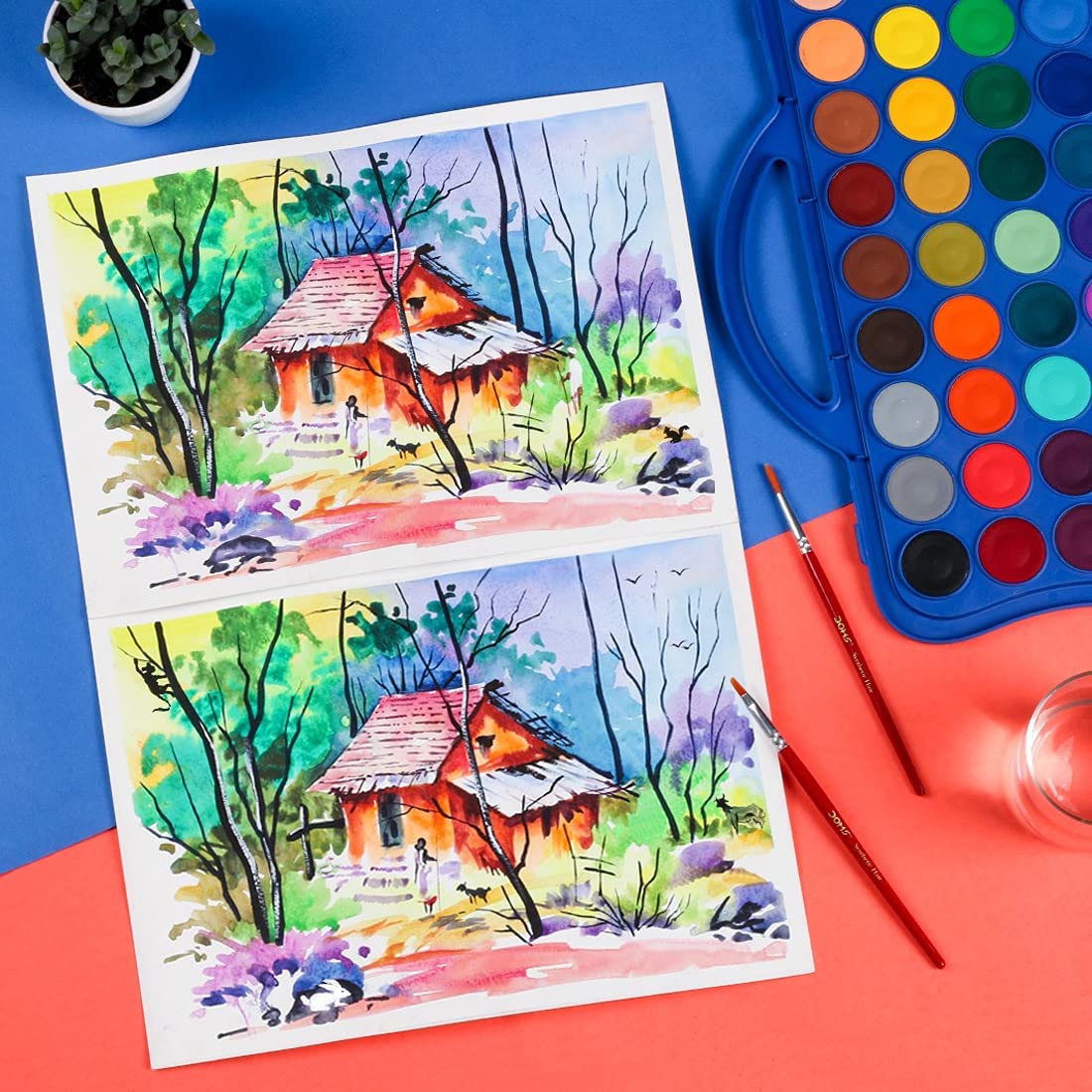 Doms 36 Shades 30mm Water Colour Cakes | Easy to Use Palette Lid | Organic Rich Colour Pigments | Free Brush Inside | Non-Toxic & Safe for Kids | Pack of 1