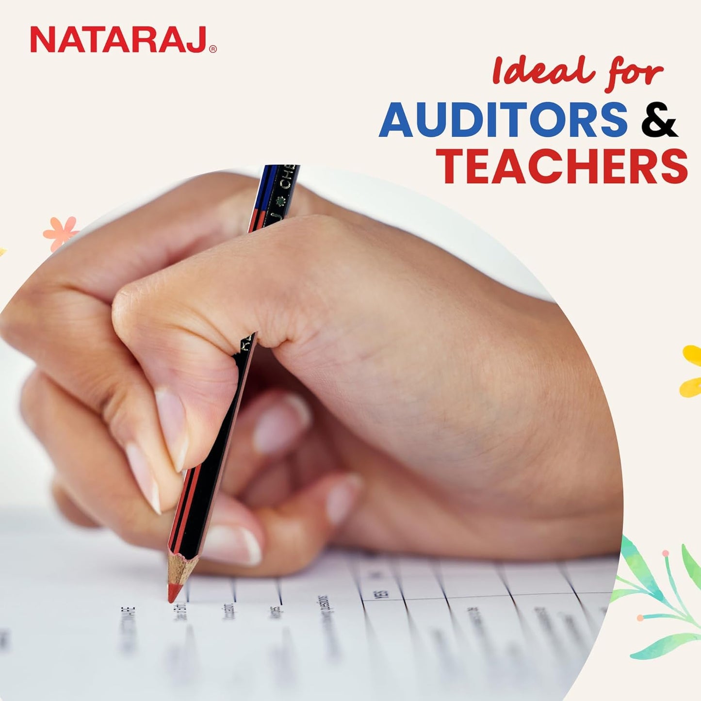 NATARAJ Checking Pencils Red & Blue, Hexagonal Shape, Break-resistant Bonded Lead, Comfortable & Soft Grip, Double Headed Design, Suitable for Kids (Pack of 1)