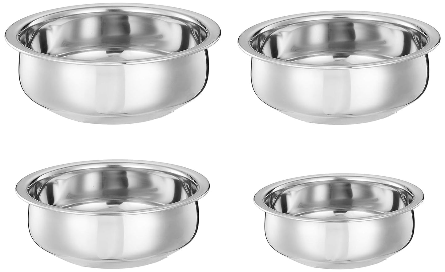 Solimo Stainless Steel Handi Set size 15cm,16 cm,19cm,21cm (4 pieces, 750ml, 1100ml, 1500ml and 1900ml)