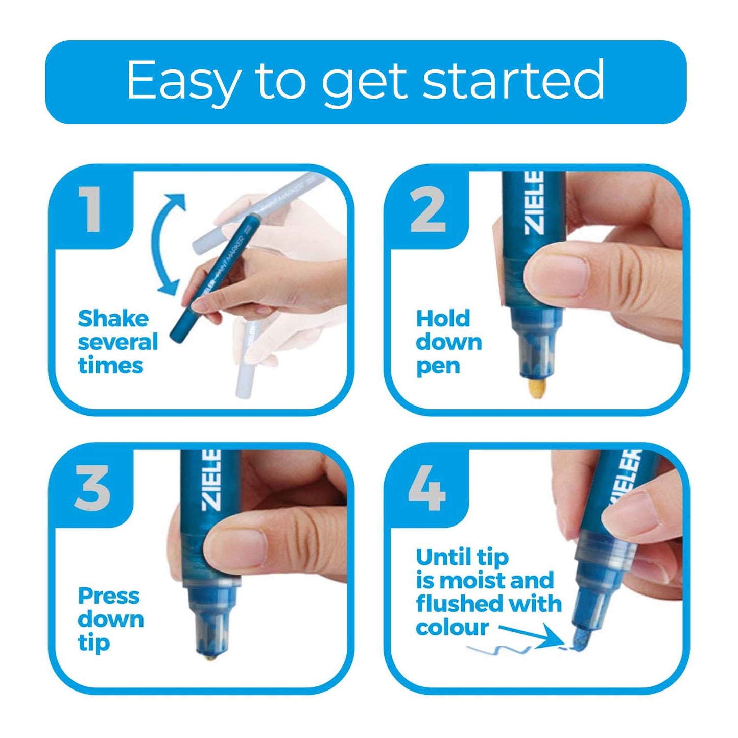 Zieler 12 Acrylic Paint Pens for Rock Painting, Ceramic, Porcelain, Glass, Stone, Pebble, Fabric, Wood & DIY Mug Design Permanent Water-based Marker Pens (Vibrant Colours, Medium Tip - 2.5mm)