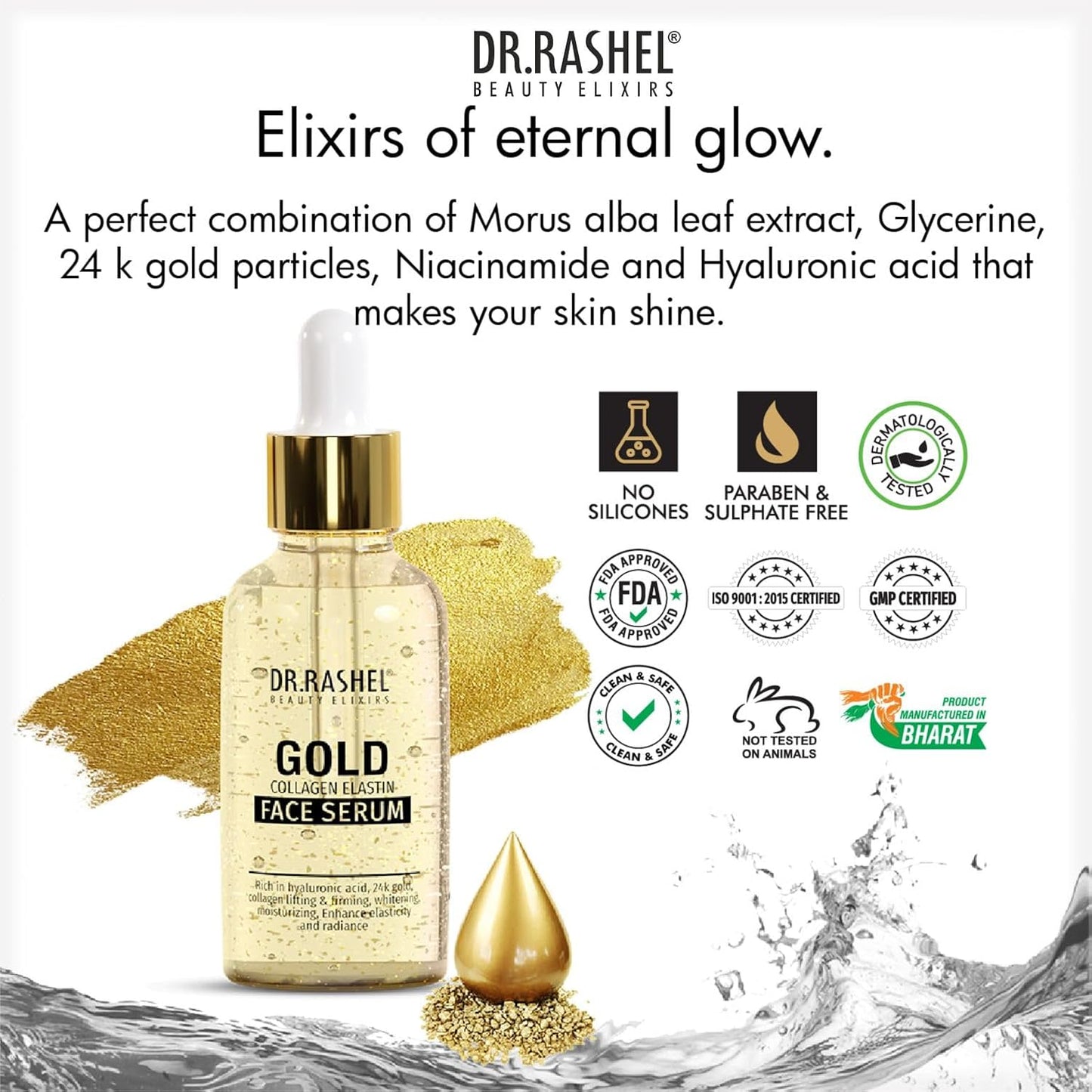 Dr.Rashel Gold Face Serum for Moisturizing & Glowing Skin | Fighting against Aging, Sun Damage, Dark Spots | 30ml