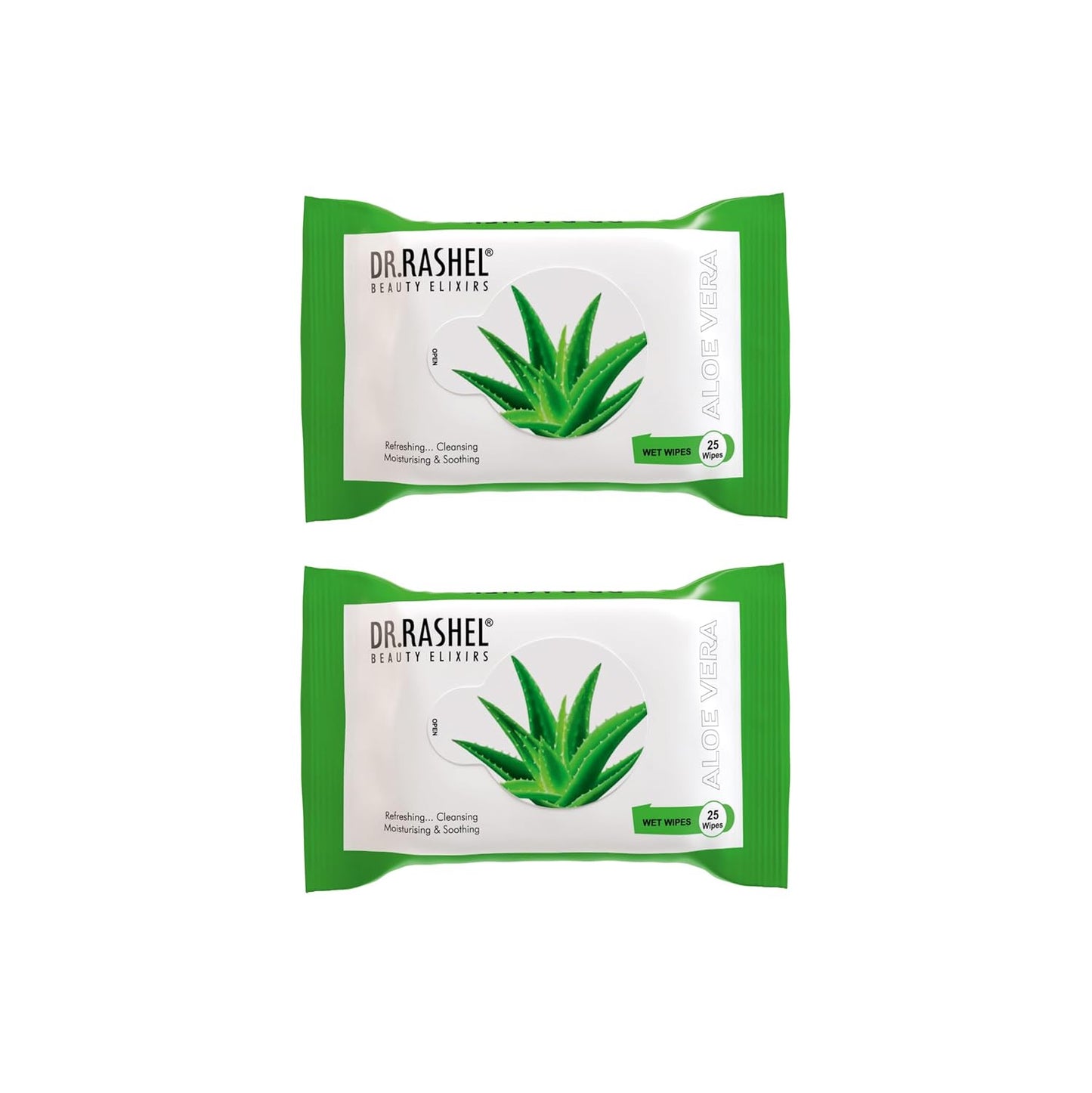 DR.Rashel Aloe Vera Pack of 2 Face Wipes, Enriched with goodness of Glycerin and Aloe Vera Extract | For Multi purpose use | Gives Refreshing and Glowing Skin.(25 pc x 2)