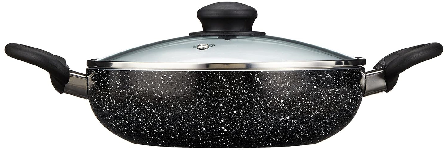 Solimo Aluminium 3 Piece Non-Stick Cookware Set Detachable Handle |Granite Finish | Induction Base | Pfoa Free | High Temperature Resistant Exterior Coating | Black