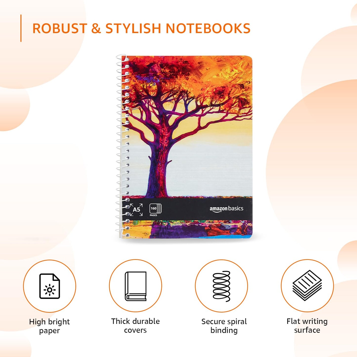 Metal Spiral Notebooks A5 Size 160 Sheet | High Bright Paper | Blank Pages | Thick Black Covers | Pack of 3 (Assorted Colours)