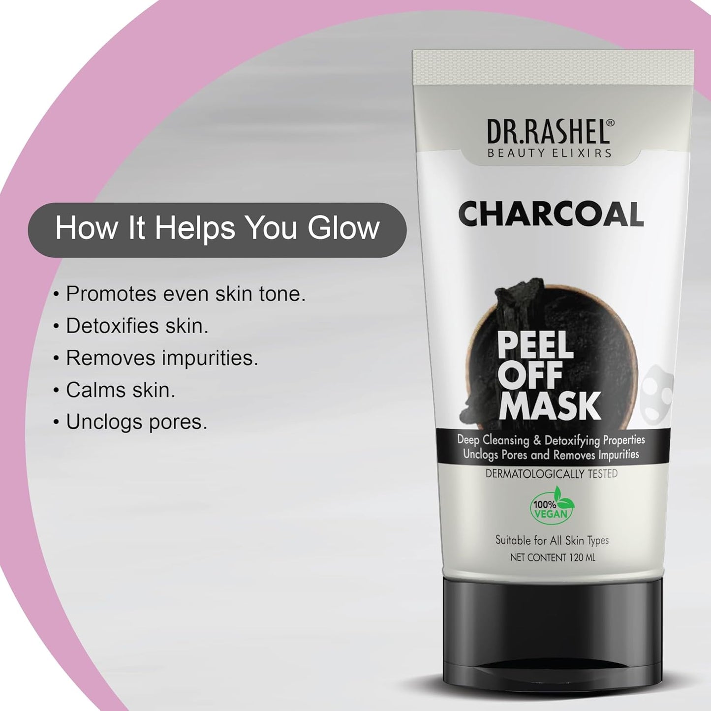 DR.RASHEL Charcoal Peel Off Mask For Men & Women (120ml) | Fights Pollution & Dirt | Removes Impurities & Acne | Deeply Detoxifies Skin | Pack of 1