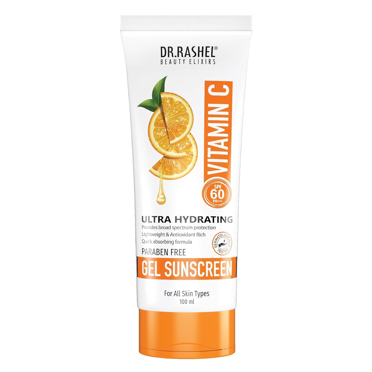 DR.RASHEL Vitamin C Sunscreen SPF 60 PA+++ Gel Ultra Hydrating Protects Your Skin From UV Rays With Matte Look Oil Control For Normal to Oily Skin Parabean Free – 100 ML