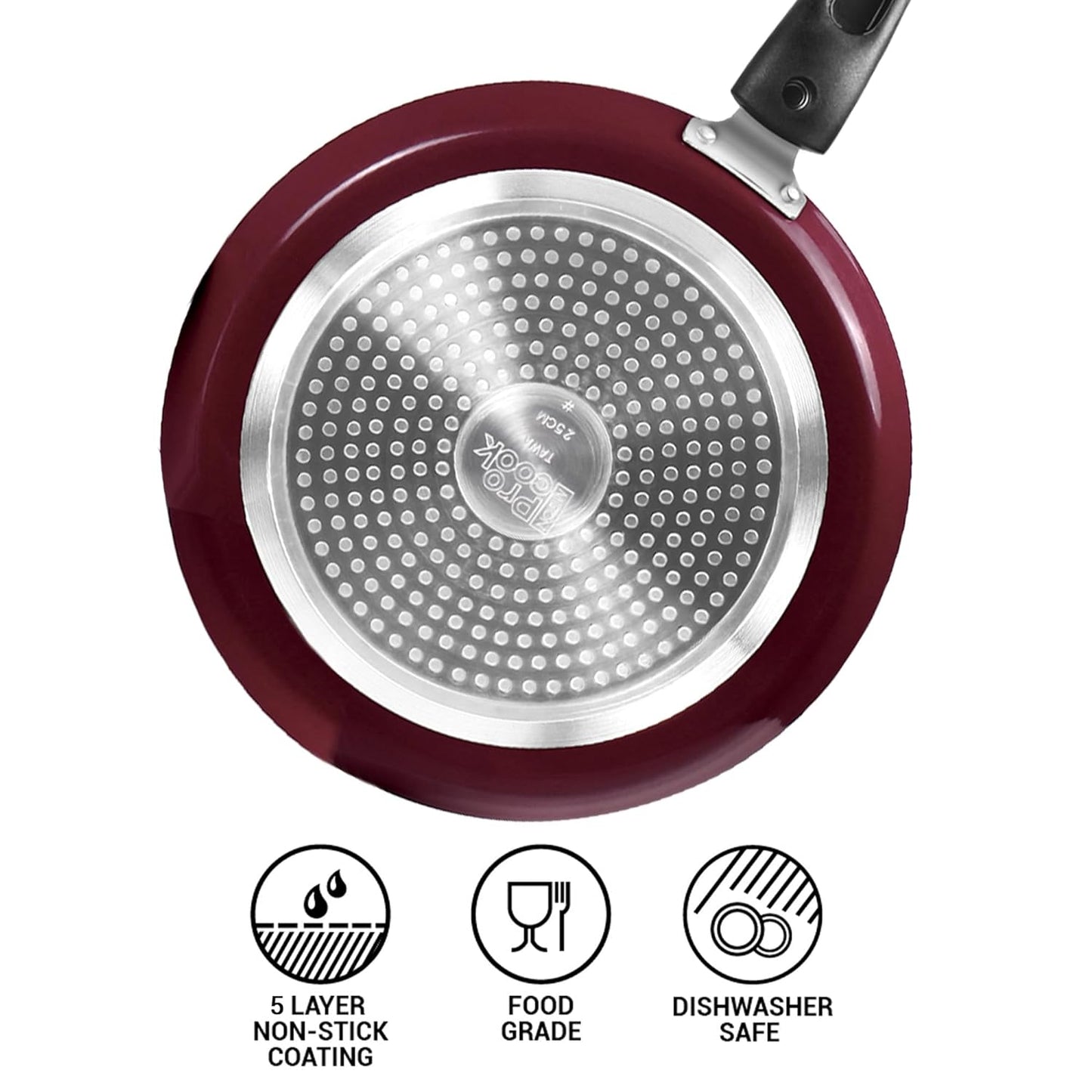 Milton Pro Cook Kitchen Jewel Set of 5, Peach (Fry pan 24 cm/1.6 litres; Kadhai 24 cm/2.5 litres with Glass lid; Tawa 25 cm) | Induction | Hot Plate | Flame Safe