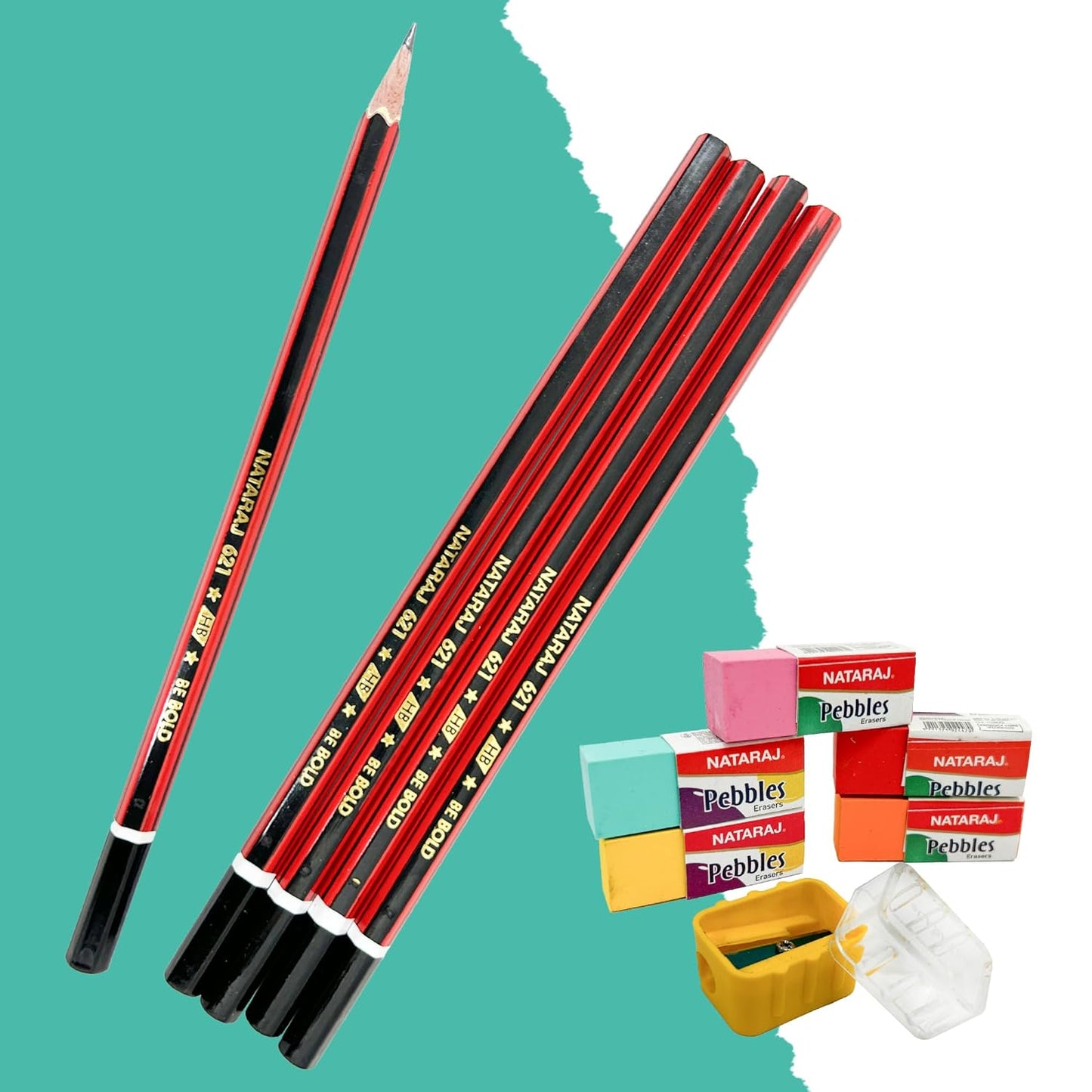 Nataraj Writing Kit|5 Pencils|1 Filly Sharpener|1 Pouch Of 5 Pebbles Erasers|1 Itip Gel Pen|1 Classic Ball Pen|1 15Cm Scale|1 Pasto Eraser|Portable Kit|Academic Kit|Ideal For Gifting, Ink black