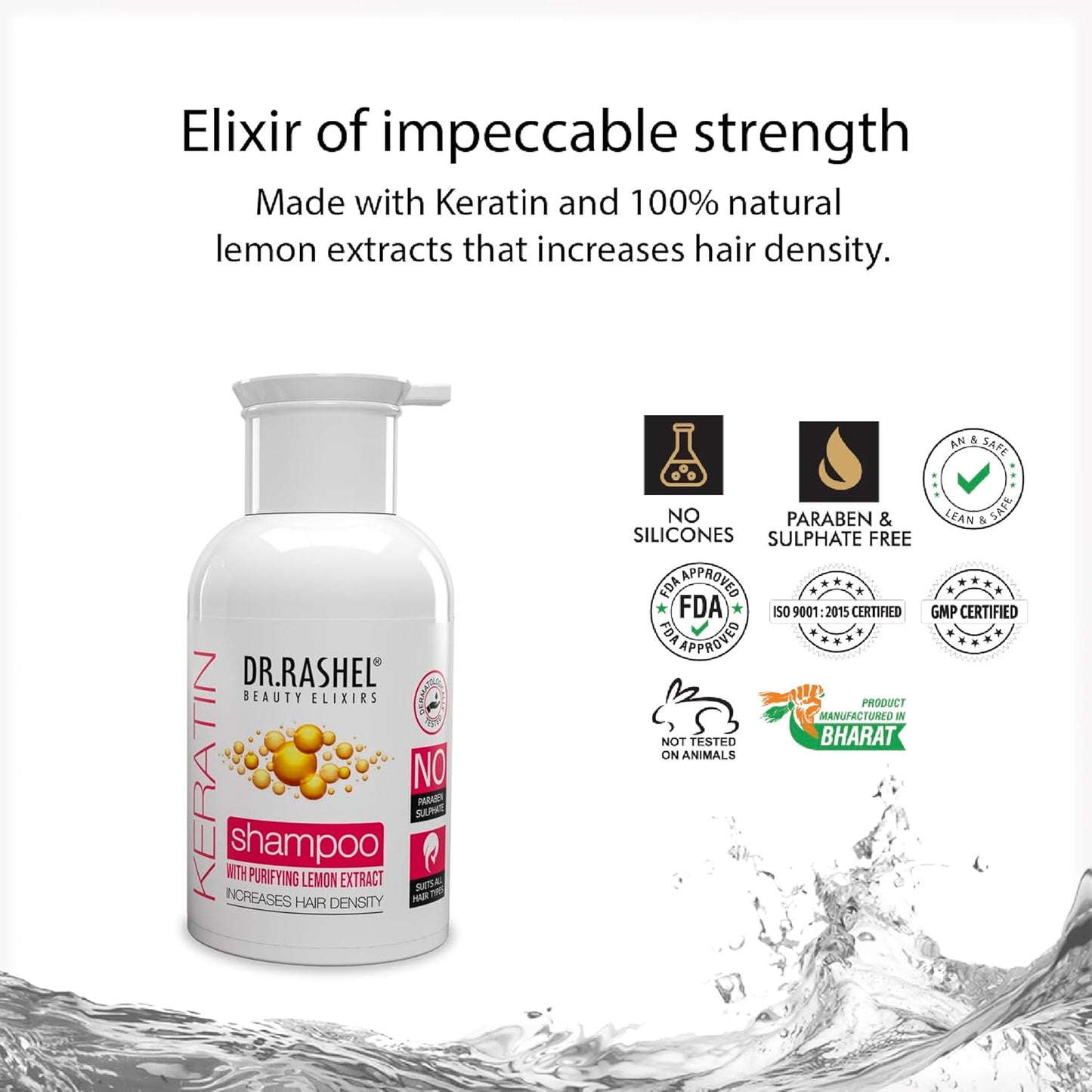 DR.Rashel Keratin Shampoo Enriched with Goodness of Keratin & Lemon Extract | Deep Hair care | Sutiable For Shiny, Smooth & Breakage Free Healthy Hair For Men Women 250 ML